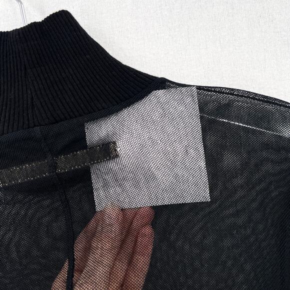 ENZA COSTA Mesh Cuffed Turtleneck Top Womens Medium Black Layering Minimal NEW - Picture 14 of 16